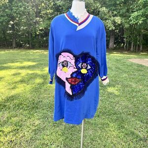 Colorful Sequined Heart Dress Large Oversized Quirky Fun Long Sleeve Sweater